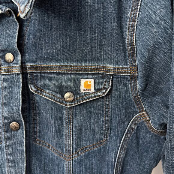 Carhartt Jean Jacket Womens Large Blue Denim Snap Button Chore Work Coat - Picture 9 of 12